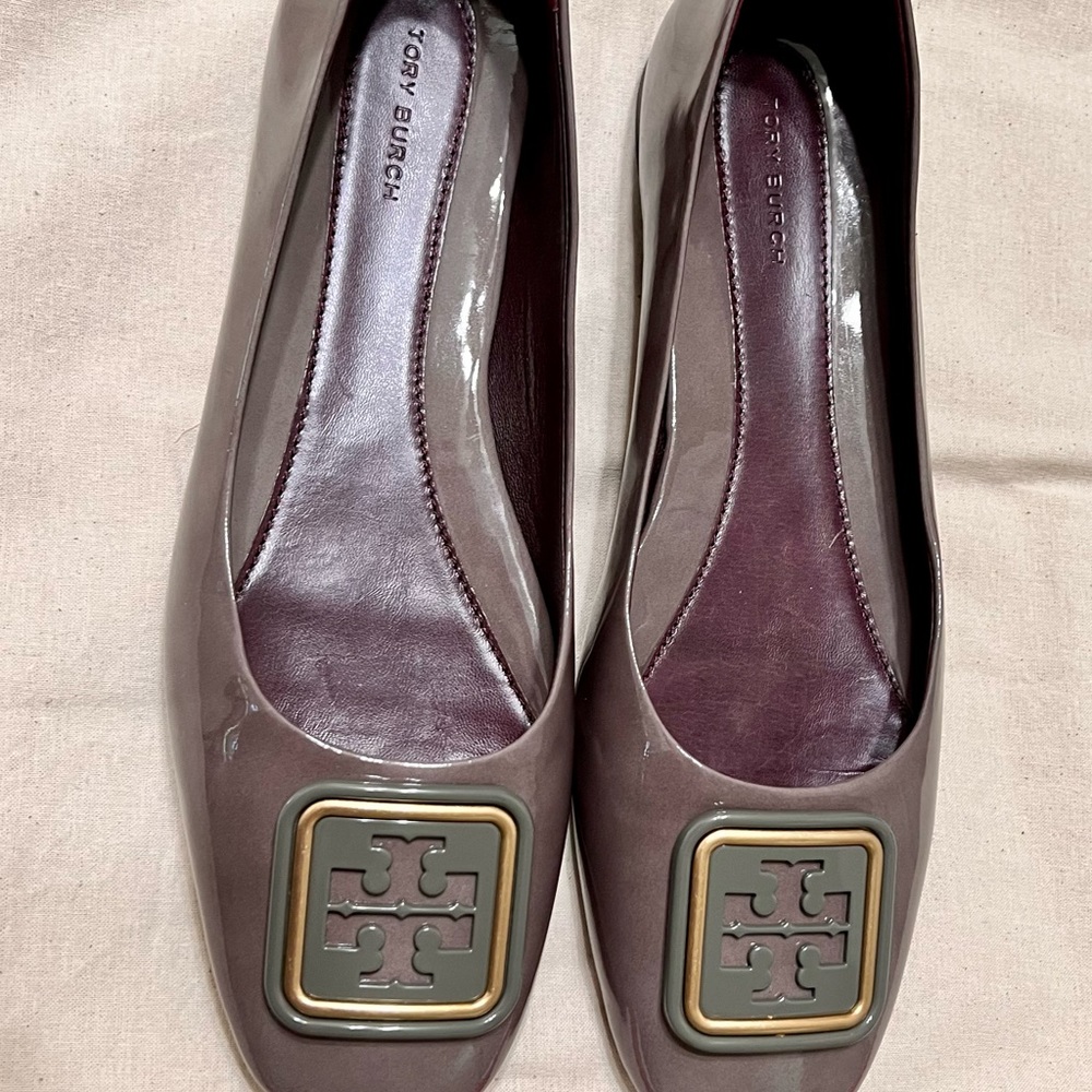 Tory Burch Georgia Square Toe Leather Ballet Flats Smoke Gray Size 9.5 NWT!! - Picture 2 of 9